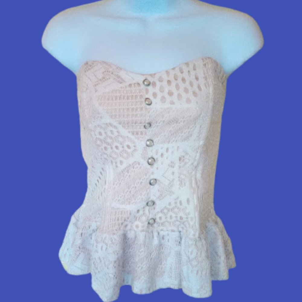 Beige Lace Overlay Tube Top Junior/Teen Large  ---